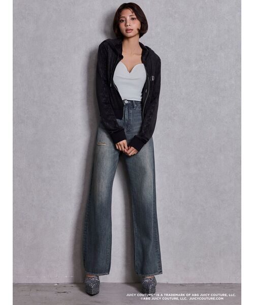 JUICY COUTURE（ジューシークチュール）の「GYDA×Juicy Couture GG JC Emboss Big Bling Velour Hoodie（パーカー・レディース・ピンク/ブラック/ミント・FREE）」の9枚目の写真