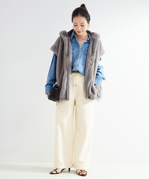 B.C STOCK（ベーセーストック）の「手洗い可 / ウォームストレートパンツ（その他パンツ・レディース・アイボリー/ブラック・FREE）」の10枚目の写真