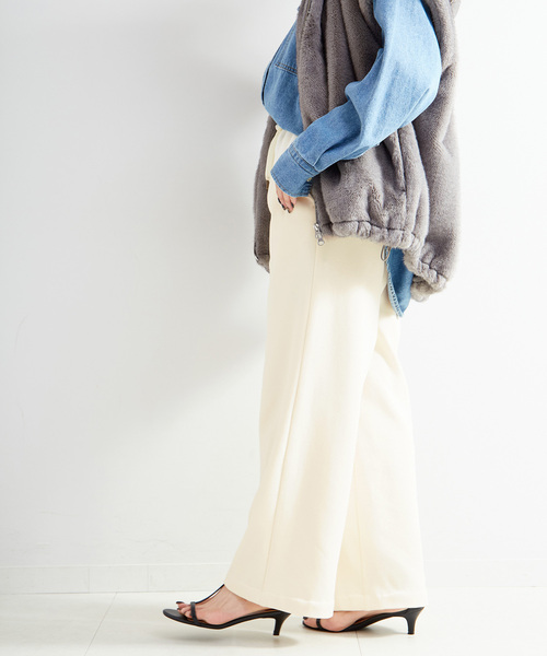 B.C STOCK（ベーセーストック）の「手洗い可 / ウォームストレートパンツ（その他パンツ・レディース・アイボリー/ブラック・FREE）」の14枚目の写真