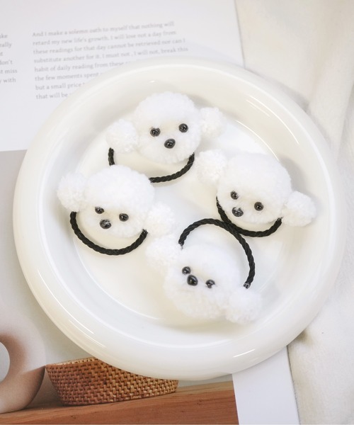 Port（ポート）の「【 Port / ポート 】 ふわふわ わんちゃん ヘアゴム 4点セット（ヘアゴム・レディース・ホワイト・FREE）」の3枚目の写真