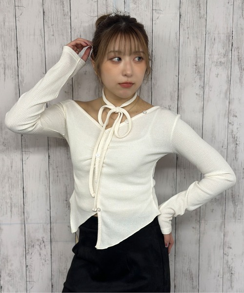 GORGE（ゴージ）の「《チョーカー付き×リブ素材》ショート丈デザインカットソー／秋冬春（Tシャツ/カットソー・レディース・チャコール/アイボリー/ブラック・F）」の9枚目の写真