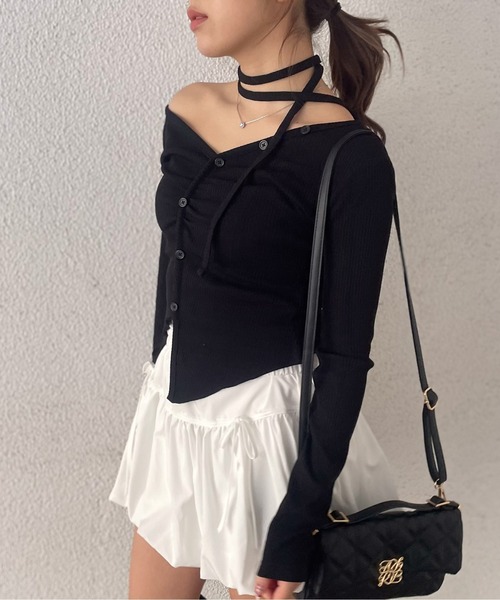 GORGE（ゴージ）の「《チョーカー付き×リブ素材》ショート丈デザインカットソー／秋冬春（Tシャツ/カットソー・レディース・チャコール/アイボリー/ブラック・F）」の13枚目の写真