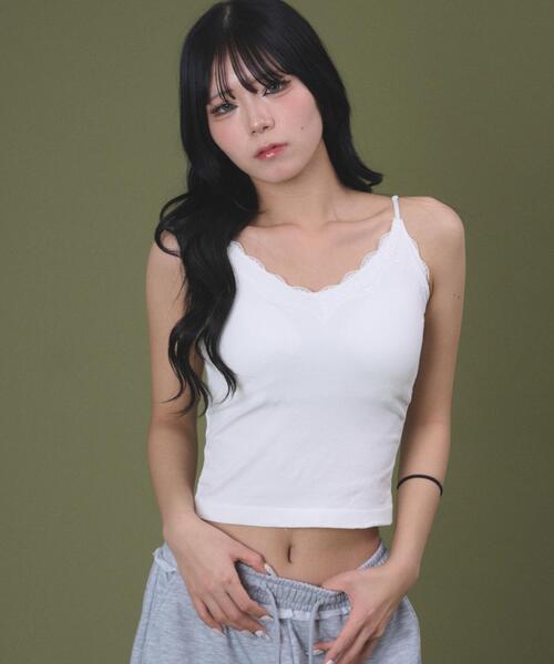 dispark（ディスパーク）の「DISPARK/【26年春夏新作】カップ付き Vネックレースキャミソール（キャミソール・レディース・ホワイト/ブラック・FREE）」の5枚目の写真