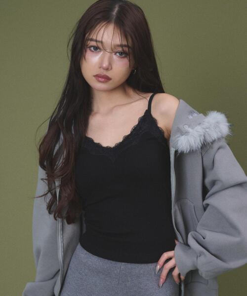 dispark（ディスパーク）の「DISPARK/【26年春夏新作】カップ付き Vネックレースキャミソール（キャミソール・レディース・ホワイト/ブラック・FREE）」の9枚目の写真