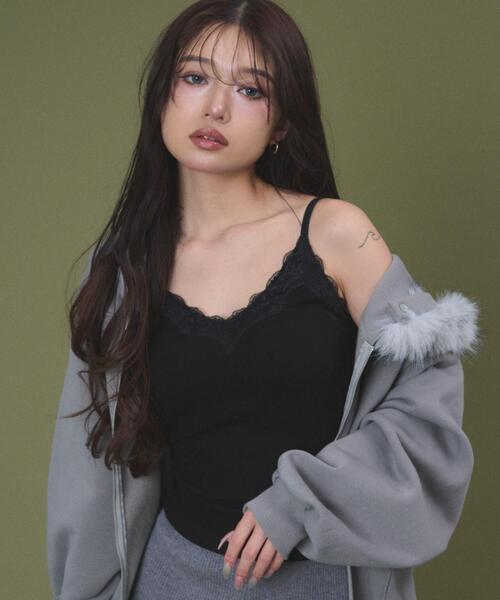 dispark（ディスパーク）の「DISPARK/【26年春夏新作】カップ付き Vネックレースキャミソール（キャミソール・レディース・ホワイト/ブラック・FREE）」の10枚目の写真