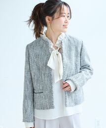 le.coeur blanc | ツイードフリンジノーカラージャケット(ノーカラージャケット)