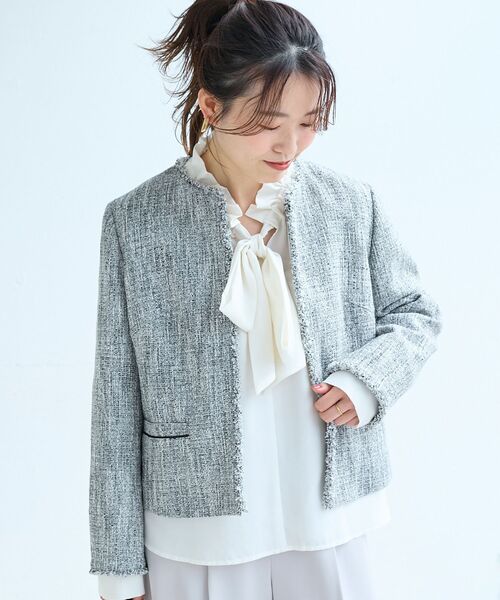 le.coeur blanc（ルクールブラン）の「ツイードフリンジノーカラージャケット（ノーカラージャケット・レディース・ブラック系その他・38）」の5枚目の写真