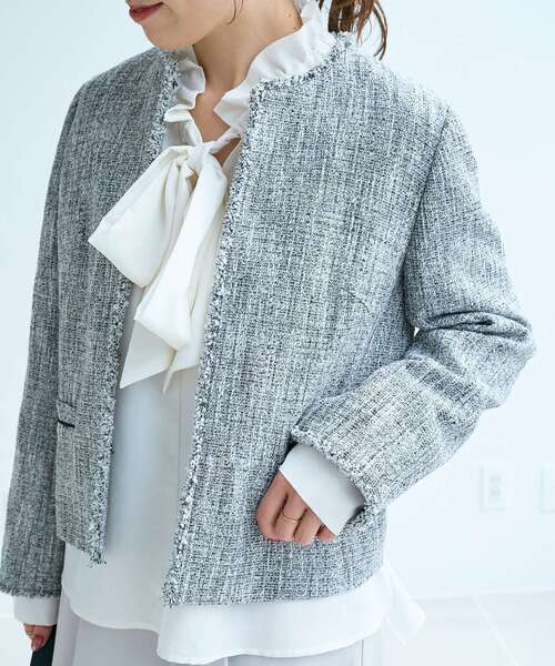 le.coeur blanc（ルクールブラン）の「ツイードフリンジノーカラージャケット（ノーカラージャケット・レディース・ブラック系その他・38）」の6枚目の写真