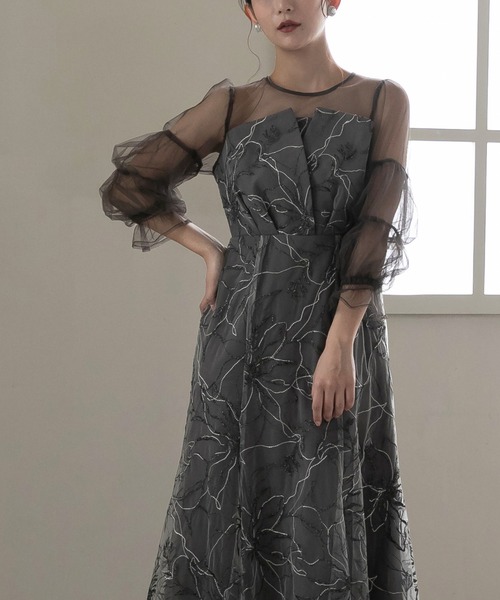 birei(ビレイ)の「シャイニーエンブロイダリーマーメイドドレス(ドレス・レディース・ブラック/ピンク/チャコール・M)」の3枚目の写真