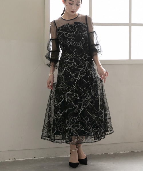 birei(ビレイ)の「シャイニーエンブロイダリーマーメイドドレス(ドレス・レディース・ブラック/ピンク/チャコール・M)」の2枚目の写真