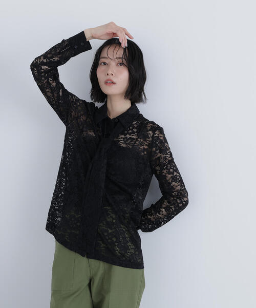 N.(N. Natural Beauty Basic)(エヌエヌナチュラルビューティーベーシック)の「レースボウタイブラウス(シャツ/ブラウス・レディース・オフホワイト/ブラック・フリ-)」の5枚目の写真