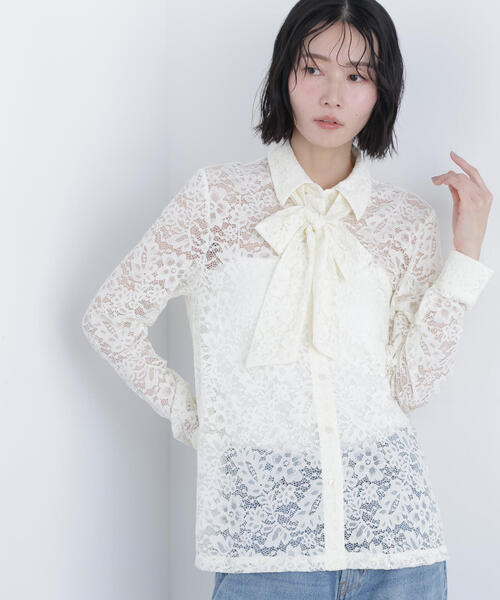 N.(N. Natural Beauty Basic)(エヌエヌナチュラルビューティーベーシック)の「レースボウタイブラウス(シャツ/ブラウス・レディース・オフホワイト/ブラック・フリ-)」の14枚目の写真