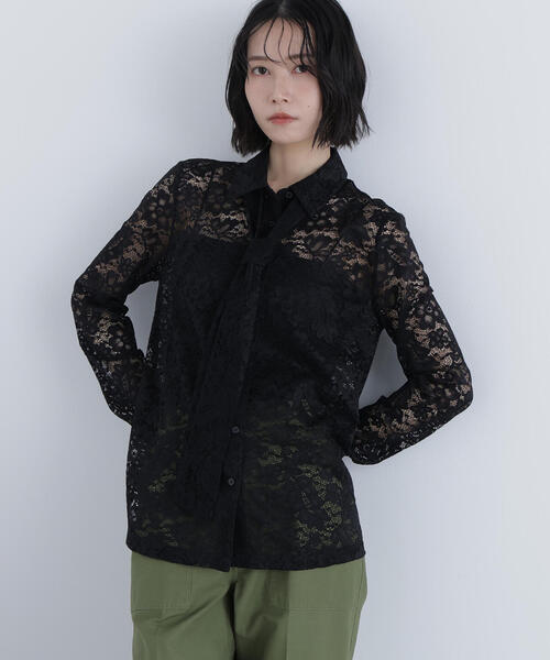 N.(N. Natural Beauty Basic)(エヌエヌナチュラルビューティーベーシック)の「レースボウタイブラウス(シャツ/ブラウス・レディース・オフホワイト/ブラック・フリ-)」の2枚目の写真