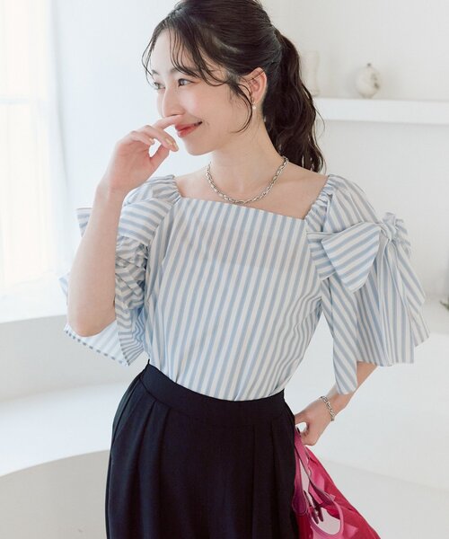 La boutique BonBon（ラブティックボンボン）の「【KAZUMI監修カラーあり・モテブラウス】リボンフレアスリーブブラウス（シャツ/ブラウス・レディース・サックスブルー/ホワイト/ネイビー・FREE）」の19枚目の写真