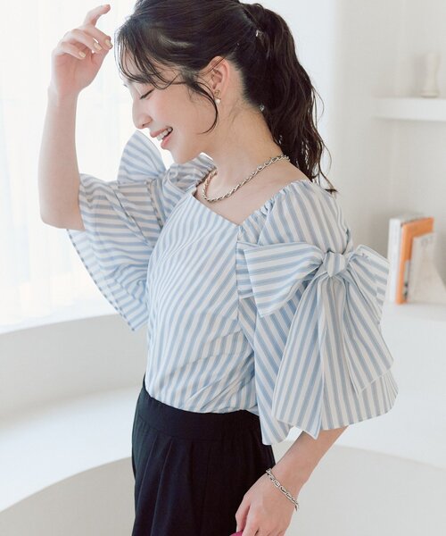 La boutique BonBon（ラブティックボンボン）の「【KAZUMI監修カラーあり・モテブラウス】リボンフレアスリーブブラウス（シャツ/ブラウス・レディース・サックスブルー/ホワイト/ネイビー・FREE）」の20枚目の写真