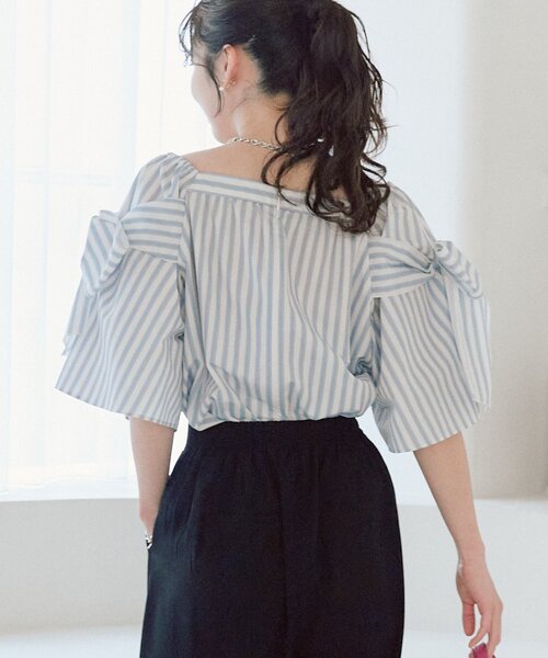 La boutique BonBon（ラブティックボンボン）の「【KAZUMI監修カラーあり・モテブラウス】リボンフレアスリーブブラウス（シャツ/ブラウス・レディース・サックスブルー/ホワイト/ネイビー・FREE）」の21枚目の写真