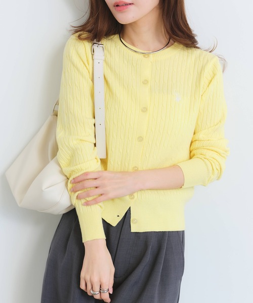 U.S. POLO ASSN.(ユーエスポロアッスン)の「【U.S. POLO ASSN./ユーエスポロアッスン】ロゴ刺繍 ケーブル編み クルーネック カーディガン/セーター(カーディガン/ボレロ・レディース・アイボリー/杢グレー/ピンク/イエロー・M/L/LL)」の3枚目の写真