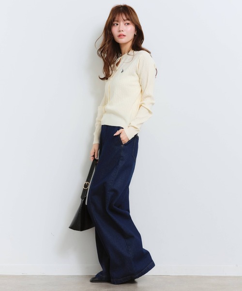 U.S. POLO ASSN.(ユーエスポロアッスン)の「【U.S. POLO ASSN./ユーエスポロアッスン】ロゴ刺繍 ケーブル編み クルーネック カーディガン/セーター(カーディガン/ボレロ・レディース・アイボリー/杢グレー/ピンク/イエロー・M/L/LL)」の6枚目の写真