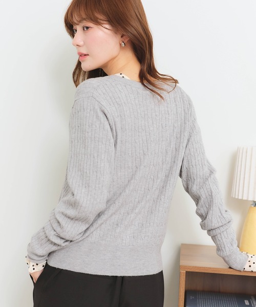 U.S. POLO ASSN.(ユーエスポロアッスン)の「【U.S. POLO ASSN./ユーエスポロアッスン】ロゴ刺繍 ケーブル編み クルーネック カーディガン/セーター(カーディガン/ボレロ・レディース・アイボリー/杢グレー/ピンク/イエロー・M/L/LL)」の13枚目の写真