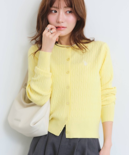U.S. POLO ASSN.(ユーエスポロアッスン)の「【U.S. POLO ASSN./ユーエスポロアッスン】ロゴ刺繍 ケーブル編み クルーネック カーディガン/セーター(カーディガン/ボレロ・レディース・アイボリー/杢グレー/ピンク/イエロー・M/L/LL)」の15枚目の写真