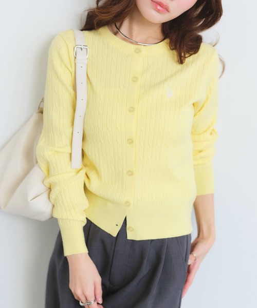 U.S. POLO ASSN.(ユーエスポロアッスン)の「【U.S. POLO ASSN./ユーエスポロアッスン】ロゴ刺繍 ケーブル編み クルーネック カーディガン/セーター(カーディガン/ボレロ・レディース・アイボリー/杢グレー/ピンク/イエロー・M/L/LL)」の16枚目の写真