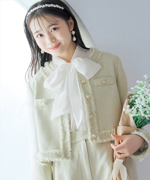 WILLSELECTION（ウィルセレクション）の「【セットアップ対応】ノーカラーフリンジツイードジャケット（ノーカラージャケット・レディース・イエロー/オフホワイト/ミント・FREE）」の12枚目の写真