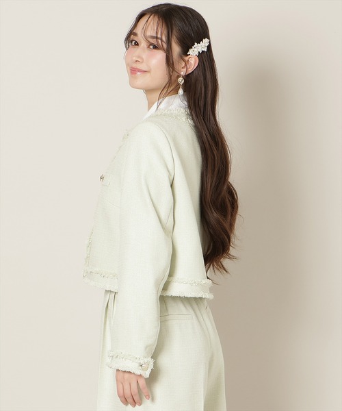 WILLSELECTION（ウィルセレクション）の「【セットアップ対応】ノーカラーフリンジツイードジャケット（ノーカラージャケット・レディース・イエロー/オフホワイト/ミント・FREE）」の16枚目の写真