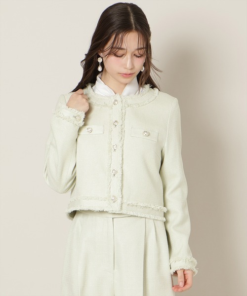 WILLSELECTION（ウィルセレクション）の「【セットアップ対応】ノーカラーフリンジツイードジャケット（ノーカラージャケット・レディース・イエロー/オフホワイト/ミント・FREE）」の18枚目の写真