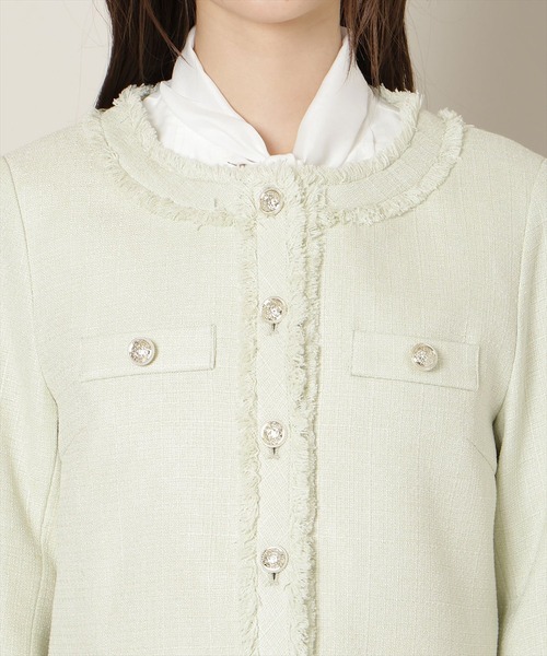 WILLSELECTION（ウィルセレクション）の「【セットアップ対応】ノーカラーフリンジツイードジャケット（ノーカラージャケット・レディース・イエロー/オフホワイト/ミント・FREE）」の19枚目の写真
