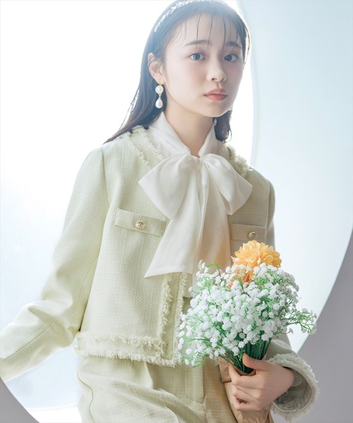 WILLSELECTION（ウィルセレクション）の「【セットアップ対応】ノーカラーフリンジツイードジャケット（ノーカラージャケット・レディース・イエロー/オフホワイト/ミント・FREE）」の14枚目の写真