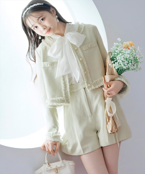 WILLSELECTION(ウィルセレクション)の「【セットアップ対応】ノーカラーフリンジツイードジャケット(ノーカラージャケット・レディース・イエロー/オフホワイト/ミント・FREE)」の22枚目の写真