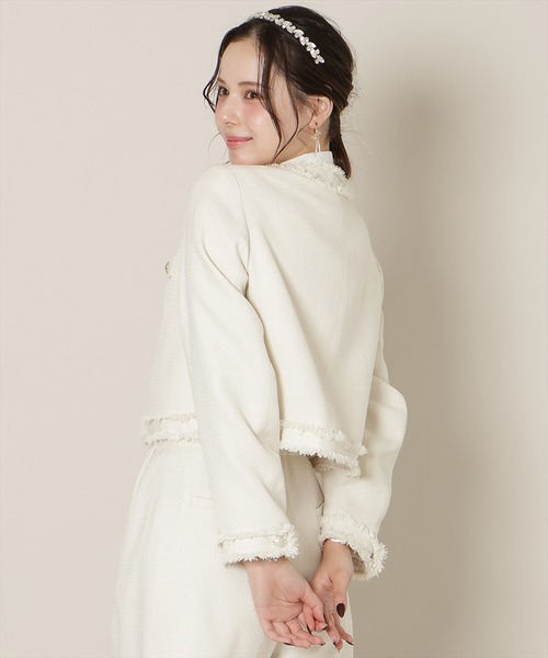 WILLSELECTION（ウィルセレクション）の「【セットアップ対応】ノーカラーフリンジツイードジャケット（ノーカラージャケット・レディース・イエロー/オフホワイト/ミント・FREE）」の6枚目の写真