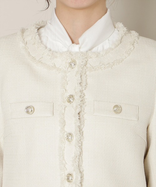 WILLSELECTION（ウィルセレクション）の「【セットアップ対応】ノーカラーフリンジツイードジャケット（ノーカラージャケット・レディース・イエロー/オフホワイト/ミント・FREE）」の7枚目の写真