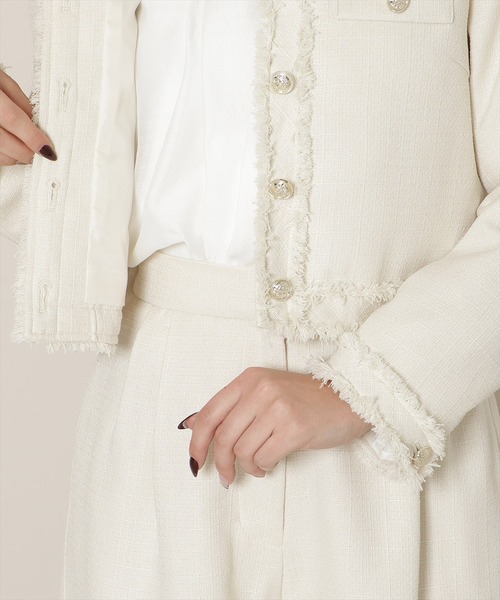 WILLSELECTION（ウィルセレクション）の「【セットアップ対応】ノーカラーフリンジツイードジャケット（ノーカラージャケット・レディース・イエロー/オフホワイト/ミント・FREE）」の9枚目の写真