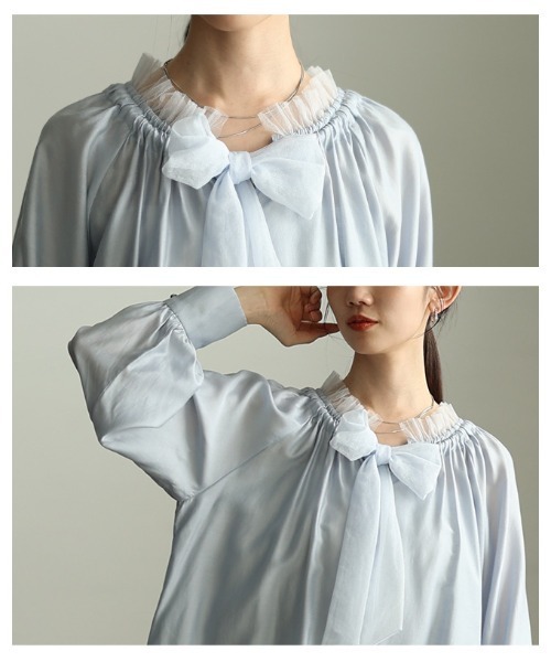 Sawa a la mode(サワアラモード)の「リボンタイギャザーブラウス(シャツ/ブラウス・レディース・ネイビー/イエロー/サックスブルー/ホワイト・FREE)」の8枚目の写真