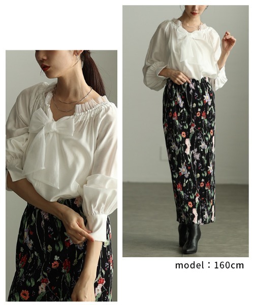 Sawa a la mode(サワアラモード)の「リボンタイギャザーブラウス(シャツ/ブラウス・レディース・ネイビー/イエロー/サックスブルー/ホワイト・FREE)」の13枚目の写真