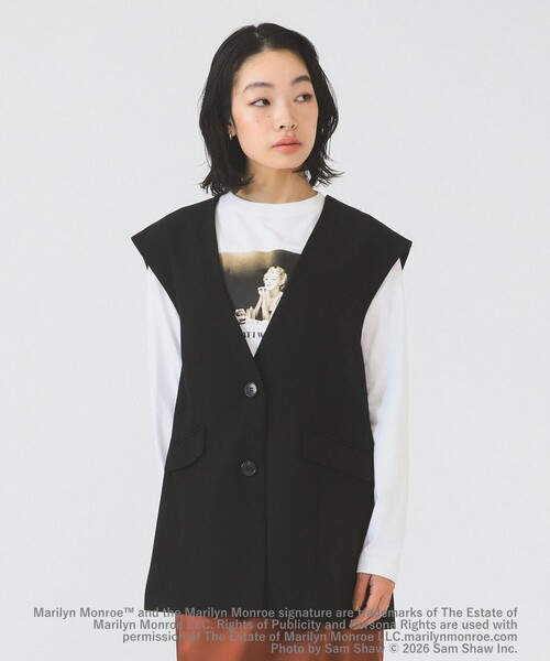 Ray BEAMS（レイビームス）の「2ボタン シングル ノースリーブ ジレ（ベスト・レディース・ブラック/ダークブラウン・0/1）」の2枚目の写真