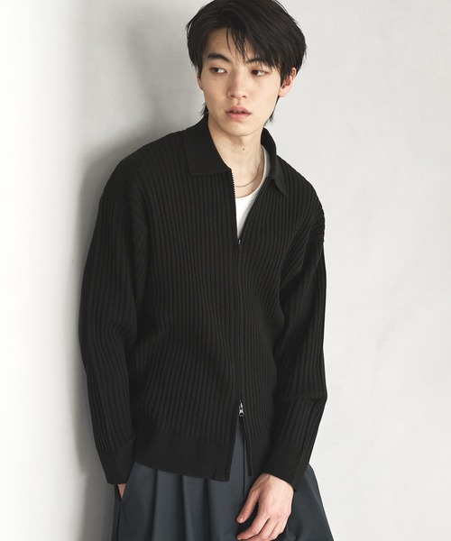 ASTRONOMY（アストロノミー）の「抗ピリング リブ編みジップニットポロカーディガン（カーディガン/ボレロ・メンズ・ブラック/サックスブルー/ライトベージュ/チャコール・S/M/L/XL）」の2枚目の写真
