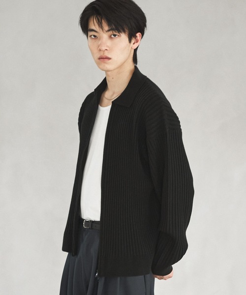 ASTRONOMY（アストロノミー）の「抗ピリング リブ編みジップニットポロカーディガン（カーディガン/ボレロ・メンズ・ブラック/サックスブルー/ライトベージュ/チャコール・S/M/L/XL）」の6枚目の写真