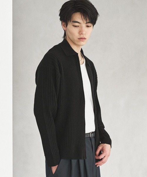 ASTRONOMY（アストロノミー）の「抗ピリング リブ編みジップニットポロカーディガン（カーディガン/ボレロ・メンズ・ブラック/サックスブルー/ライトベージュ/チャコール・S/M/L/XL）」の7枚目の写真