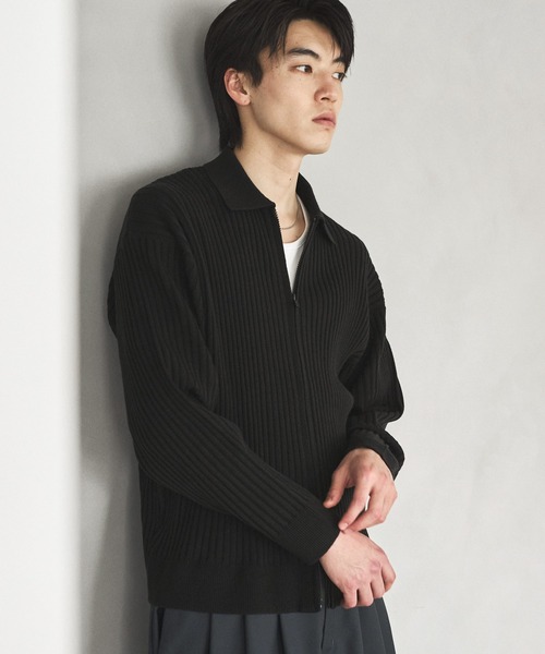 ASTRONOMY（アストロノミー）の「抗ピリング リブ編みジップニットポロカーディガン（カーディガン/ボレロ・メンズ・ブラック/サックスブルー/ライトベージュ/チャコール・S/M/L/XL）」の8枚目の写真