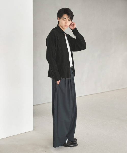 ASTRONOMY（アストロノミー）の「抗ピリング リブ編みジップニットポロカーディガン（カーディガン/ボレロ・メンズ・ブラック/サックスブルー/ライトベージュ/チャコール・S/M/L/XL）」の10枚目の写真