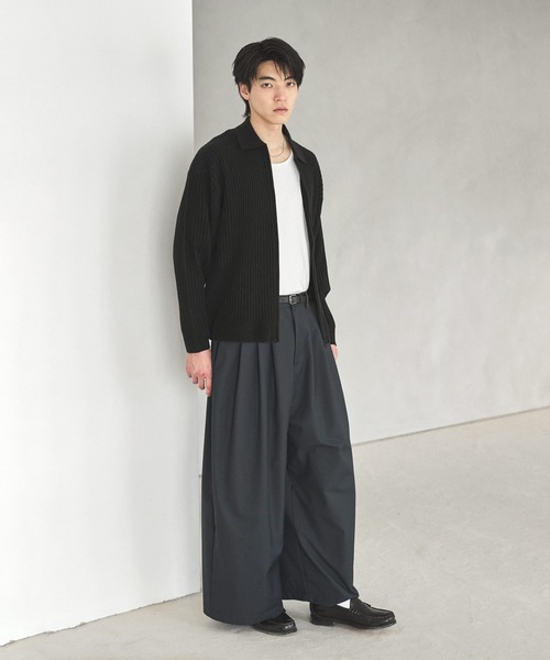 ASTRONOMY（アストロノミー）の「抗ピリング リブ編みジップニットポロカーディガン（カーディガン/ボレロ・メンズ・ブラック/サックスブルー/ライトベージュ/チャコール・S/M/L/XL）」の11枚目の写真