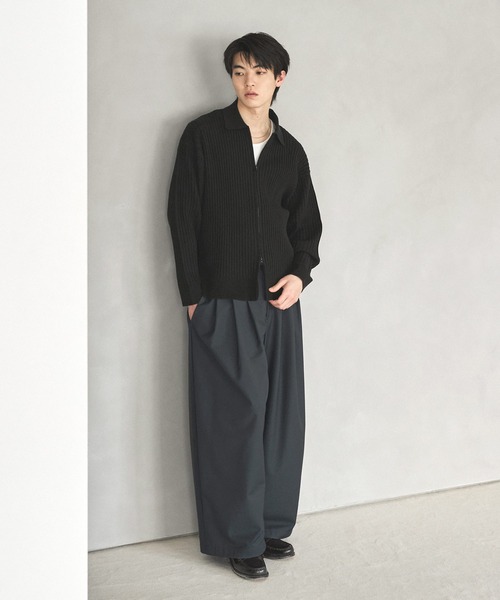 ASTRONOMY（アストロノミー）の「抗ピリング リブ編みジップニットポロカーディガン（カーディガン/ボレロ・メンズ・ブラック/サックスブルー/ライトベージュ/チャコール・S/M/L/XL）」の14枚目の写真