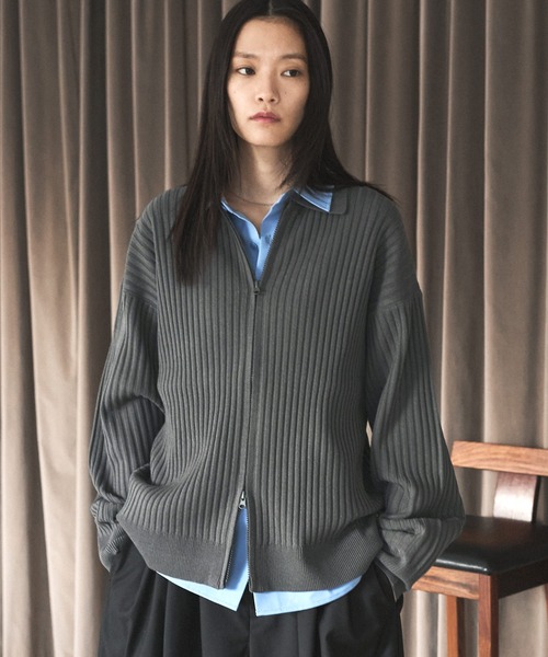 ASTRONOMY（アストロノミー）の「抗ピリング リブ編みジップニットポロカーディガン（カーディガン/ボレロ・メンズ・ブラック/サックスブルー/ライトベージュ/チャコール・S/M/L/XL）」の15枚目の写真