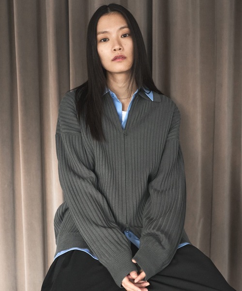 ASTRONOMY（アストロノミー）の「抗ピリング リブ編みジップニットポロカーディガン（カーディガン/ボレロ・メンズ・ブラック/サックスブルー/ライトベージュ/チャコール・S/M/L/XL）」の17枚目の写真