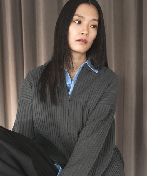 ASTRONOMY（アストロノミー）の「抗ピリング リブ編みジップニットポロカーディガン（カーディガン/ボレロ・メンズ・ブラック/サックスブルー/ライトベージュ/チャコール・S/M/L/XL）」の19枚目の写真