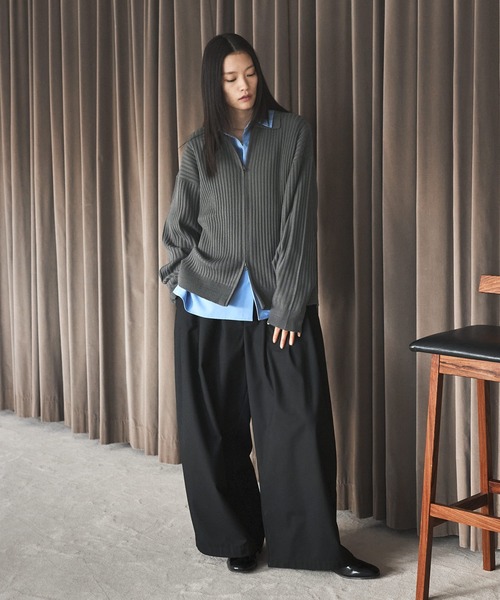 ASTRONOMY（アストロノミー）の「抗ピリング リブ編みジップニットポロカーディガン（カーディガン/ボレロ・メンズ・ブラック/サックスブルー/ライトベージュ/チャコール・S/M/L/XL）」の21枚目の写真