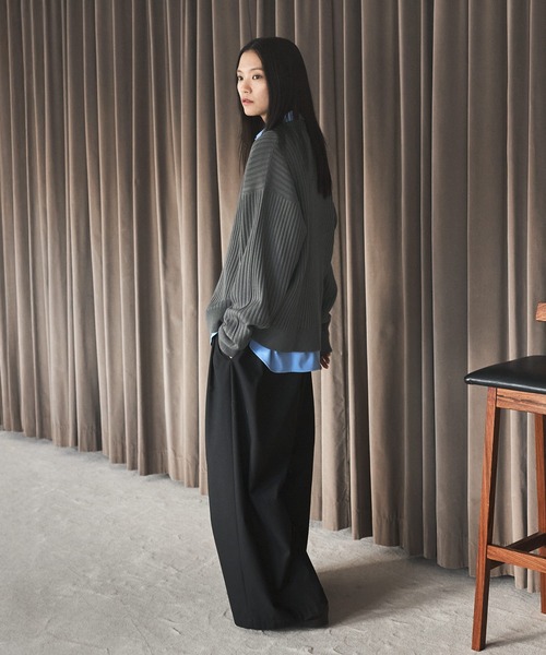 ASTRONOMY（アストロノミー）の「抗ピリング リブ編みジップニットポロカーディガン（カーディガン/ボレロ・メンズ・ブラック/サックスブルー/ライトベージュ/チャコール・S/M/L/XL）」の22枚目の写真