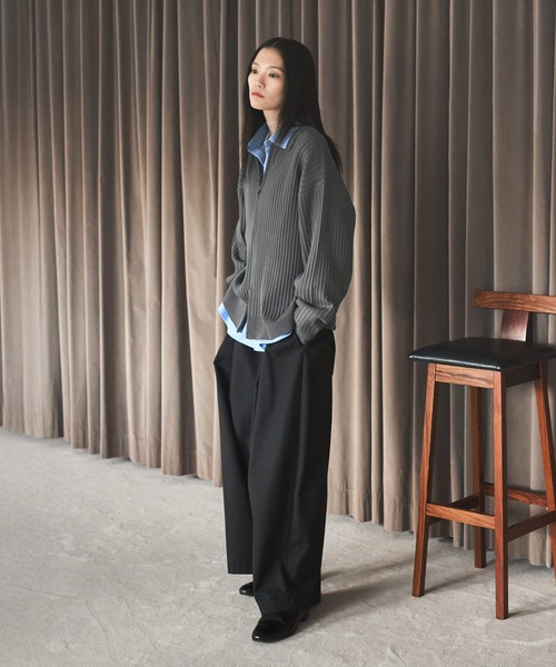 ASTRONOMY（アストロノミー）の「抗ピリング リブ編みジップニットポロカーディガン（カーディガン/ボレロ・メンズ・ブラック/サックスブルー/ライトベージュ/チャコール・S/M/L/XL）」の20枚目の写真